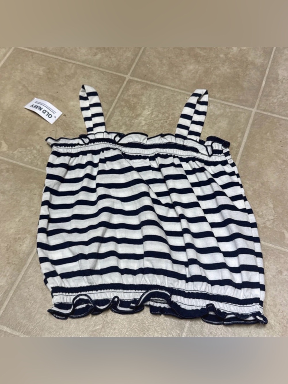 Old Navy White & Navy Striped Girls' Ruffle Hem Tank size small